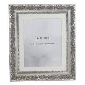 60x50cm Ornate Silver Frame with Mount, Decorative Carved Silver Effect from our Dahlia Range