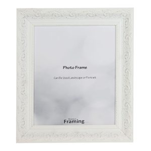 16"x12" Ornate White Frame in Beautiful, Decorative Carved White Effect from our Dahlia Range