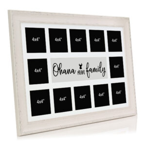 Cream Ohana Means Family Multi Aperture Picture Photo Frame, Fits 12 4x4" Images, Perfect Collage Multi Opening Display Frame