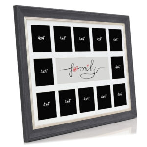 Dark Grey Family Multi Aperture Picture Photo Frame, Fits 12 4x4" Images, Perfect Collage Multi Opening Display Frame