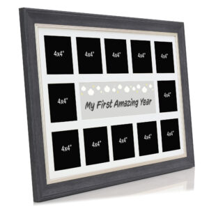 Dark Grey Baby Multi Aperture Picture Photo Frame, Fits 12 4x4" Images, Perfect Collage Multi Opening Display Frame
