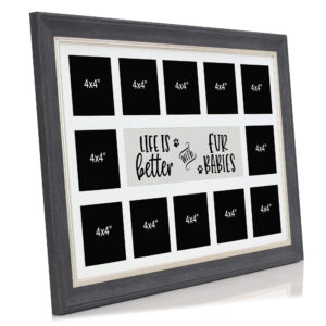 Dark Grey Fur Baby Multi Aperture Picture Photo Frame, Fits 12 4x4" Images, Perfect Collage Multi Opening Display Frame