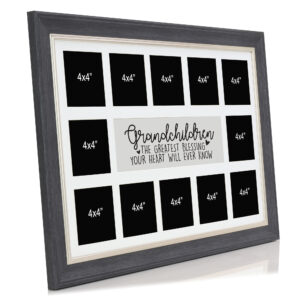 Dark Grey Grandchildren Multi Aperture Picture Photo Frame, Fits 12 4x4" Images, Perfect Collage Multi Opening Display Frame