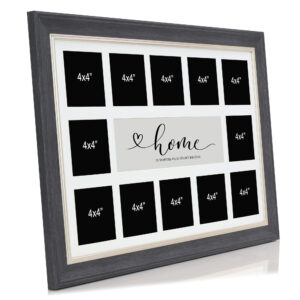 Dark Grey Home Multi Aperture Picture Photo Frame, Fits 12 4x4" Images, Perfect Collage Multi Opening Display Frame