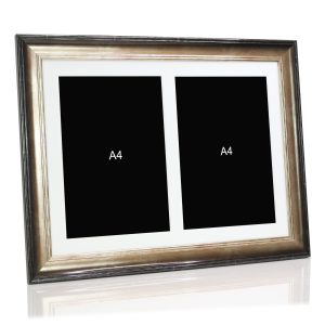 Black and Gold Multi Aperture Picture Photo Frame, Fits 2 A4 Images, Perfect Collage Multi Opening Display Frame
