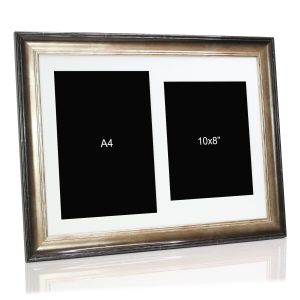 Black and Gold Multi Aperture Picture Photo Frame, Fits A4 and 10x8" Images, Perfect Collage Multi Opening Display Frame