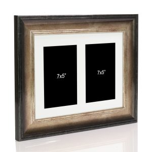 Black and Gold Multi Aperture Picture Photo Frame, Fits 2 7x5" Images, Perfect Collage Multi Opening Display Frame