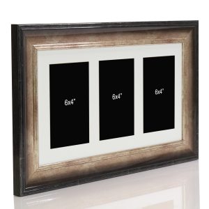 Black and Gold Multi Aperture Picture Photo Frame, Fits 3 6x4" Images, Perfect Collage Multi Opening Display Frame