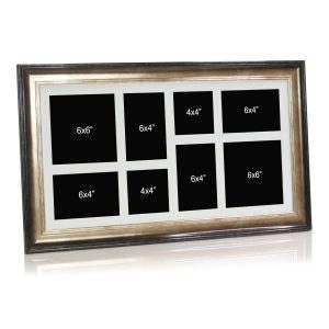 Black and Gold Multi Aperture Picture Photo Frame, Fits 8 Mixed Size Images, Perfect Collage Multi Opening Display Frame