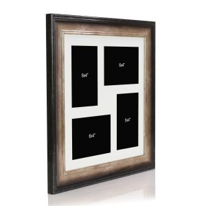 Black and Gold Multi Aperture Picture Photo Frame, Fits 4 6x4" Images, Perfect Collage Multi Opening Display Frame