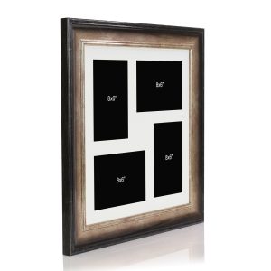 Black and Gold Multi Aperture Picture Photo Frame, Fits 4 8x6" Images, Perfect Collage Multi Opening Display Frame