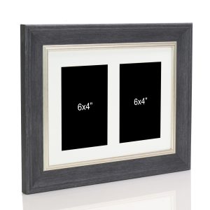 Dark Grey Multi Aperture Picture Photo Frame, Fits 2 6x4" Images, Perfect Collage Multi Opening Display Frame