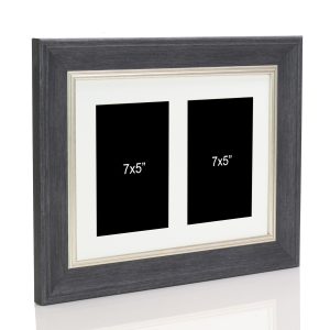 Dark Grey Multi Aperture Picture Photo Frame, Fits 2 7x5" Images, Perfect Collage Multi Opening Display Frame
