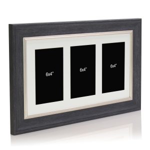 Dark Grey Multi Aperture Picture Photo Frame, Fits 3 6x4" Images, Perfect Collage Multi Opening Display Frame