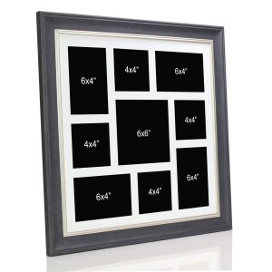 Dark Grey Multi Aperture Picture Photo Frame, Fits 9 Mixed Size Images, Perfect Collage Multi Opening Display Frame