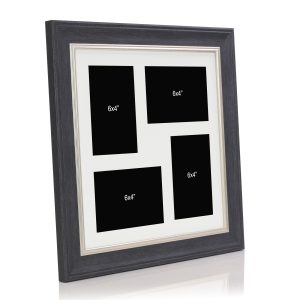 Dark Grey Multi Aperture Picture Photo Frame, Fits 4 6x4" Images, Perfect Collage Multi Opening Display Frame