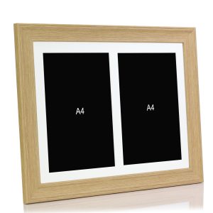Oak Effect Multi Aperture Picture Photo Frame, Fits 2 A4 Images, Perfect Collage Multi Opening Display Frame