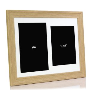 Oak Effect Multi Aperture Picture Photo Frame, Fits A4 and 10x8" Images, Perfect Collage Multi Opening Display Frame