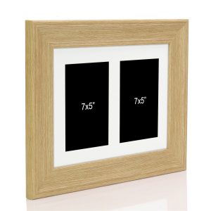 Oak Effect Multi Aperture Picture Photo Frame, Fits 2 7x5" Images, Perfect Collage Multi Opening Display Frame