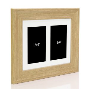 Oak Effect Multi Aperture Picture Photo Frame, Fits 2 8x6" Images, Perfect Collage Multi Opening Display Frame