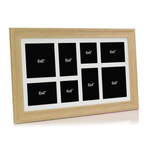 Oak Effect Multi Aperture Picture Photo Frame, Fits 8 Mixed Size Images, Perfect Collage Multi Opening Display Frame