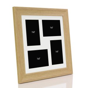Oak Effect Multi Aperture Picture Photo Frame, Fits 4 7x5" Images, Perfect Collage Multi Opening Display Frame