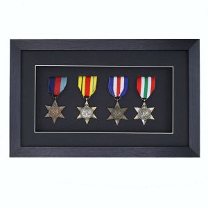 3D Black Deep Box Medal Frame For Four Medals, War, Military and Small Sports Medals