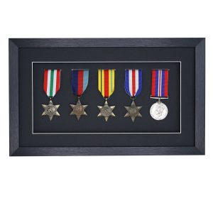 3D Black Deep Box Medal Frame For Five Medals, War, Military and Small Sports Medals