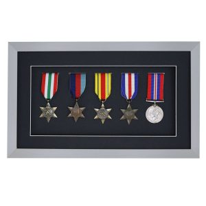 3D Grey Deep Box Medal Frame For Five Medals, War, Military and Small Sports Medals
