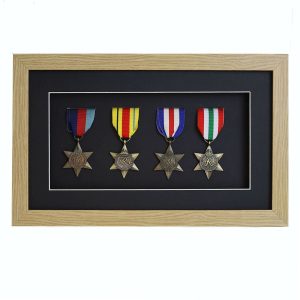 3D Oak Effect Deep Box Medal Frame For Four Medals, War, Military and Small Sports Medals