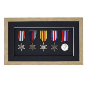 3D Oak Effect Deep Box Medal Frame For Five Medals, War, Military and Small Sports Medals
