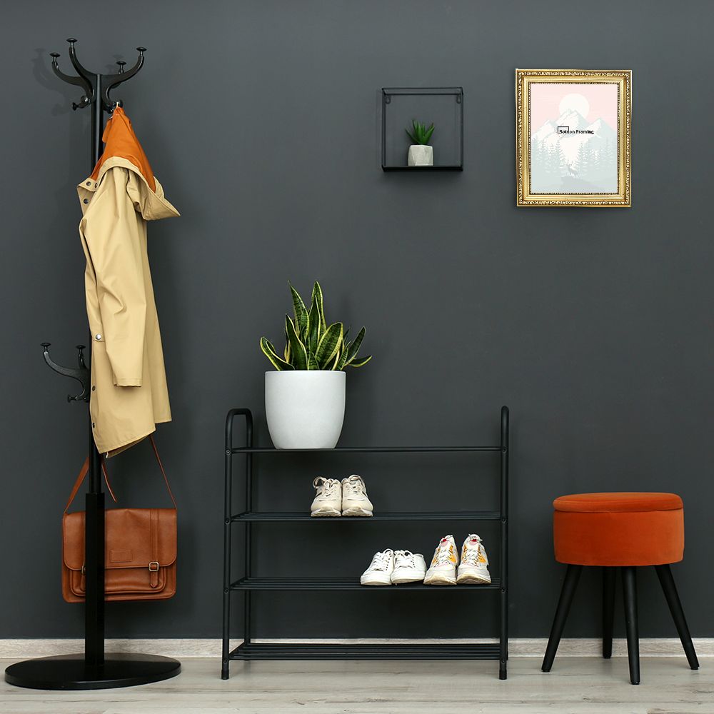 Hallway interior with stylish furniture, clothes and accessories