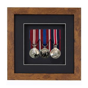 Distressed Oak Effect Court Mounted Medal Frame For 3 War, Military/Sports Medals With Black or White Mount