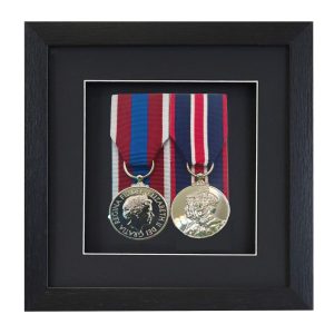 Black Court Mounted Medal Frame For 2 War, Military/Sports Medals With Black or White Mount