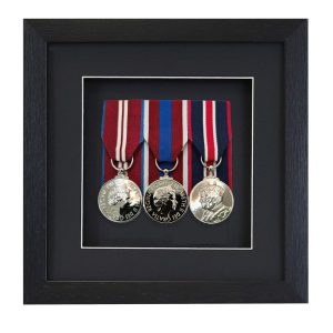 Black Court Mounted Medal Frame For 3 War, Military/Sports Medals With Black or White Mount