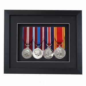 Black Court Mounted Medal Frame For 4 War, Military/Sports Medals With Black or White Mount