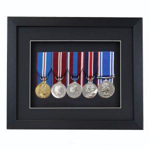 Black Court Mounted Medal Frame For 5 War, Military/Sports Medals With Black or White Mount