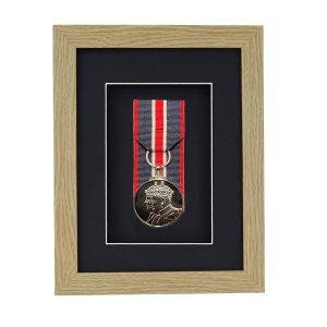 Oak Effect Court Mounted Medal Frame For 1 War, Military/Sports Medal With Black or White Mount