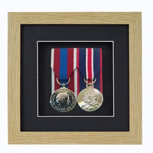 Oak Effect Court Mounted Medal Frame For 2 War, Military/Sports Medals With Black or White Mount