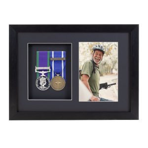 Black Court Mounted Medal Frame with 6x4" Photo For 2 War, Military and Sports Medals
