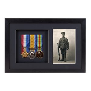 Black Court Mounted Medal Frame with 6x4" Photo For 3 War, Military and Sports Medals