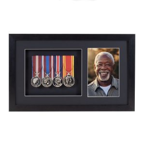 Black Court Mounted Medal Frame with 6x4" Photo For 4 War, Military and Sports Medals