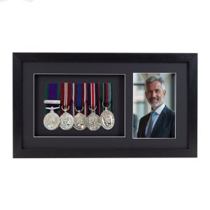 Black Court Mounted Medal Frame with 6x4" Photo For 5 War, Military and Sports Medals